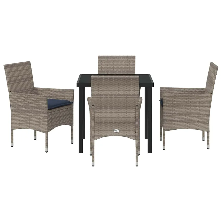 Ensemble table et chaises avec coussin 5 pcs Gris Rotin PE - 7