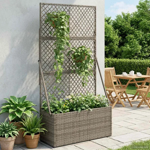 Bac à fleurs avec Treillis Gris 70 x 30 x 135 cm polyrotin