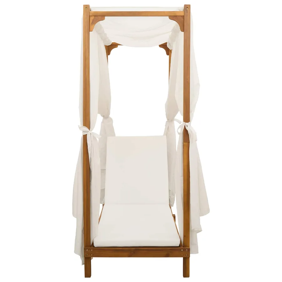 Transat simple avec auvent et rideaux Bois d'Acacia Massif - 5