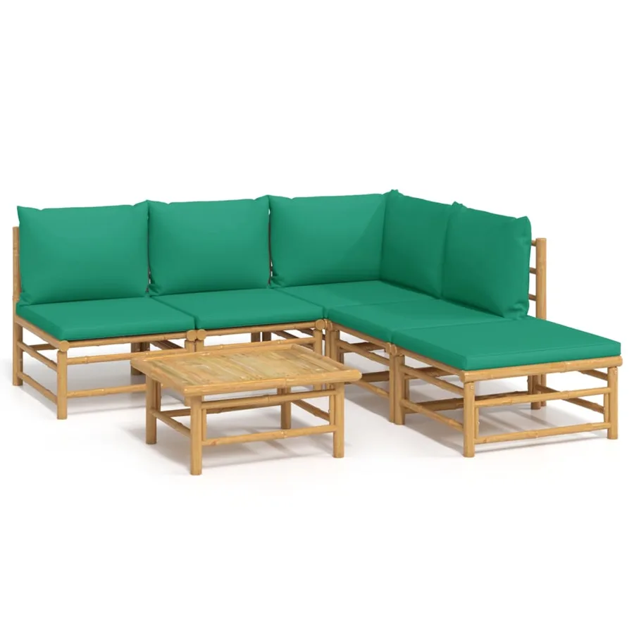 Salon de jardin 6 pcs avec coussins vert bambou - 2