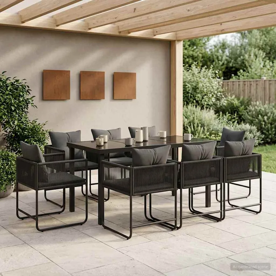 Ensemble de salle à manger pour jardin 9 pcs Noir et anthracite