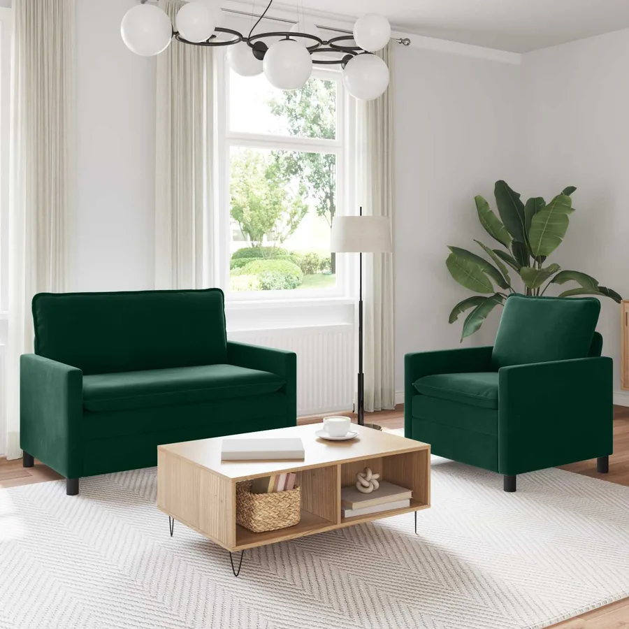 Ensemble de Canapés 2 pcs Vert foncé Velours