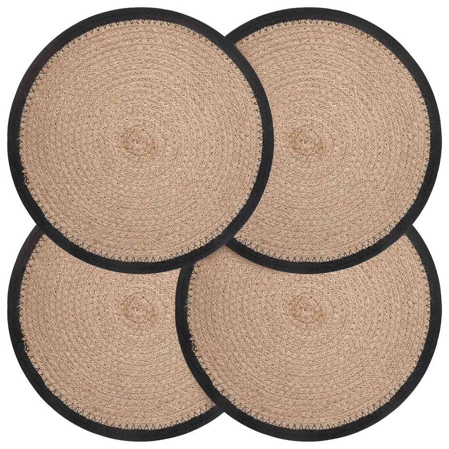 Placemets en jute 4 pcs Naturel et noir Ø 30 cm