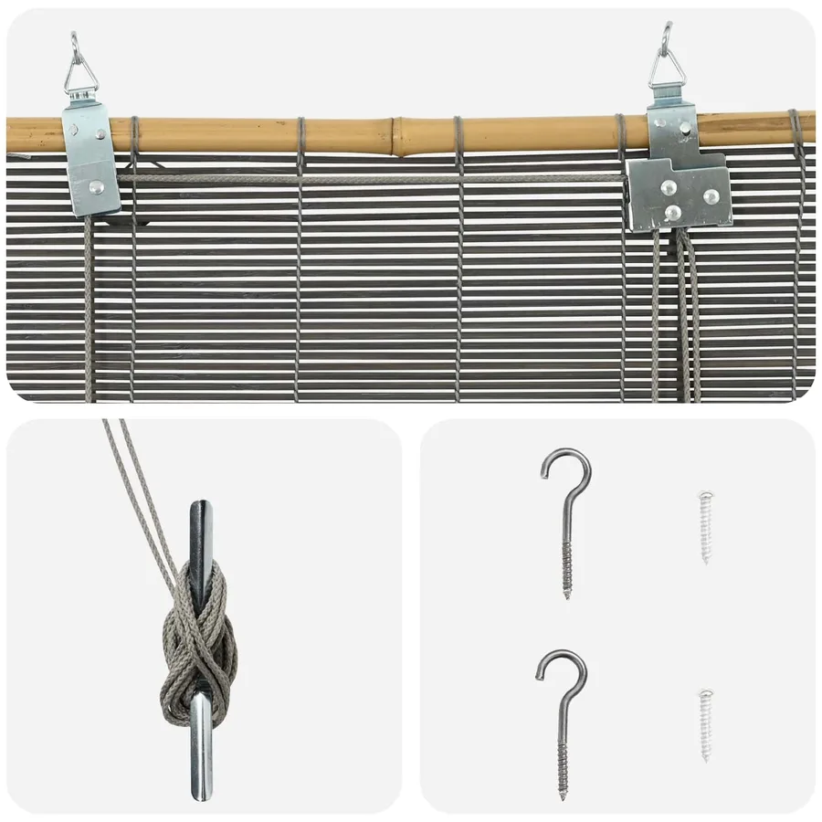 Store enrouleur Gris 100 x 220 cm Bambou - 4