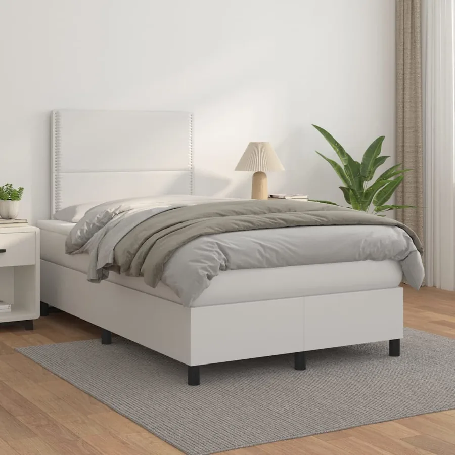 Sommier à lattes de lit avec matelas Blanc 120x200cm Similicuir