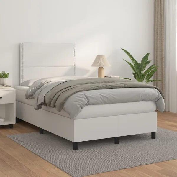 Sommier à lattes de lit avec matelas Blanc 120x200cm Similicuir