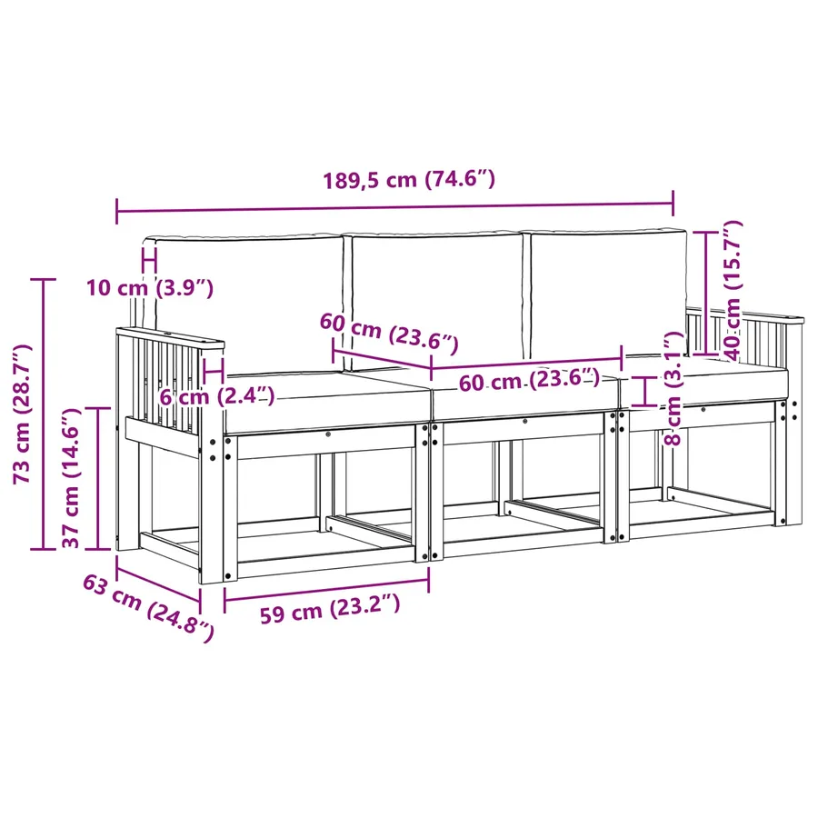 Ensemble de canapés d'extérieur 3 pcs - 6