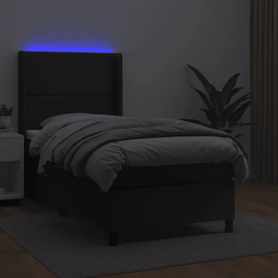 Sommier à lattes de lit matelas LED Noir 80x200 cm Similicuir - 3