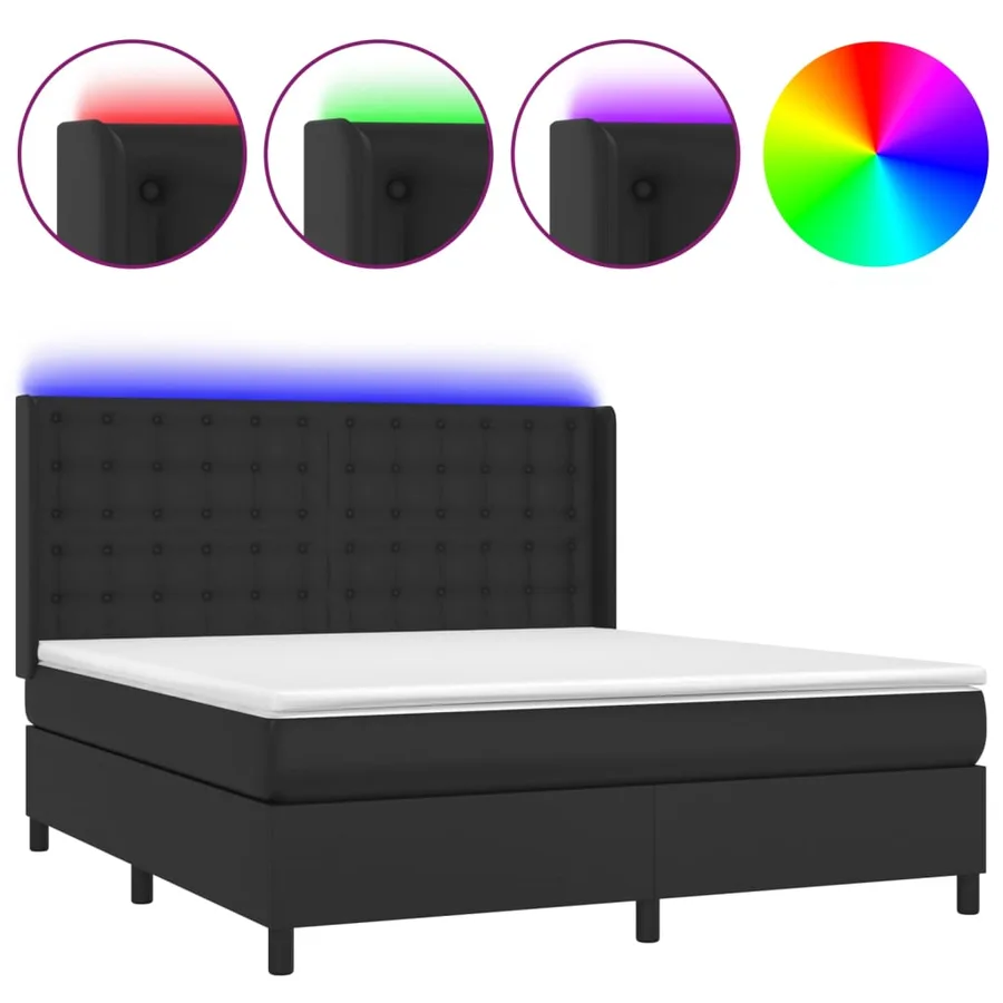 Sommier à lattes de lit matelas LED Noir 160x200cm Similicuir - 2