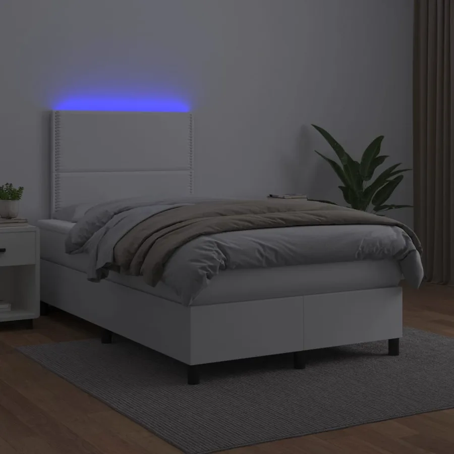 Sommier à lattes de lit avec matelas et LED Blanc 120x200 cm - 4