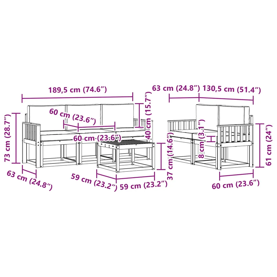 Ensemble de canapés d'extérieur 6 pcs - 7