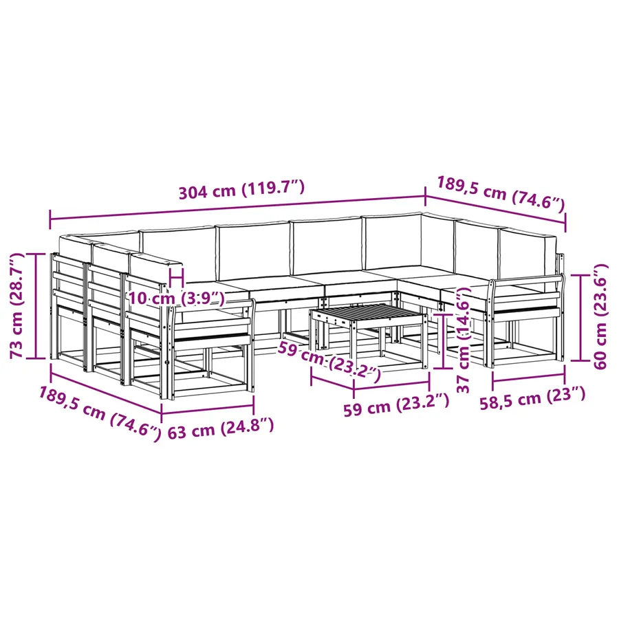 Ensemble de canapés d'extérieur 10 pcs Blanc et anthracite - 8