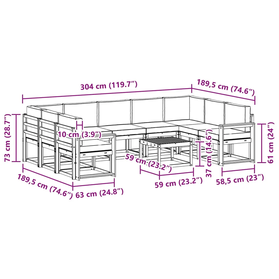 Ensemble de canapés d'extérieur 10 pcs Blanc et anthracite - 8