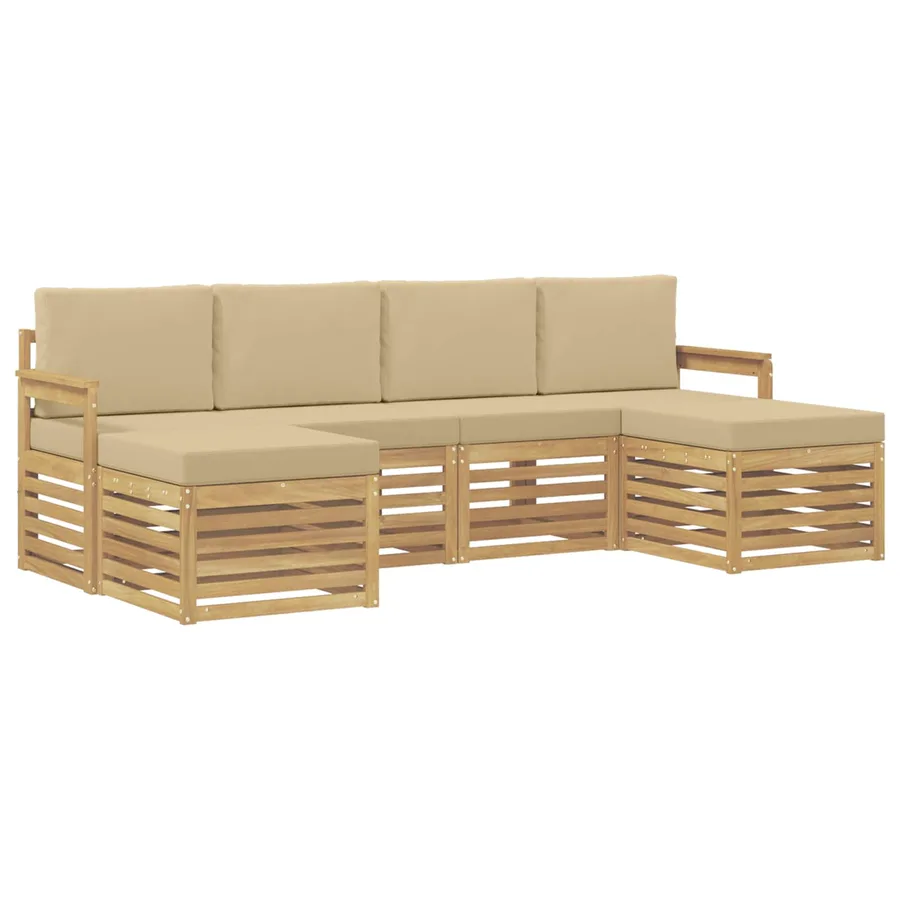 Ensemble de canapés d'extérieur 5 pcs Blanc et Beige - 2
