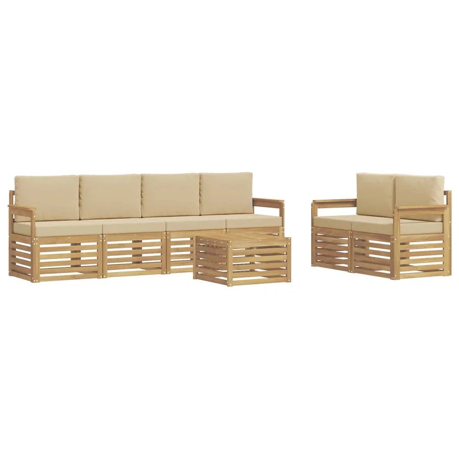 Ensemble de canapés d'extérieur 7 pcs Blanc et Beige Polyester - 2