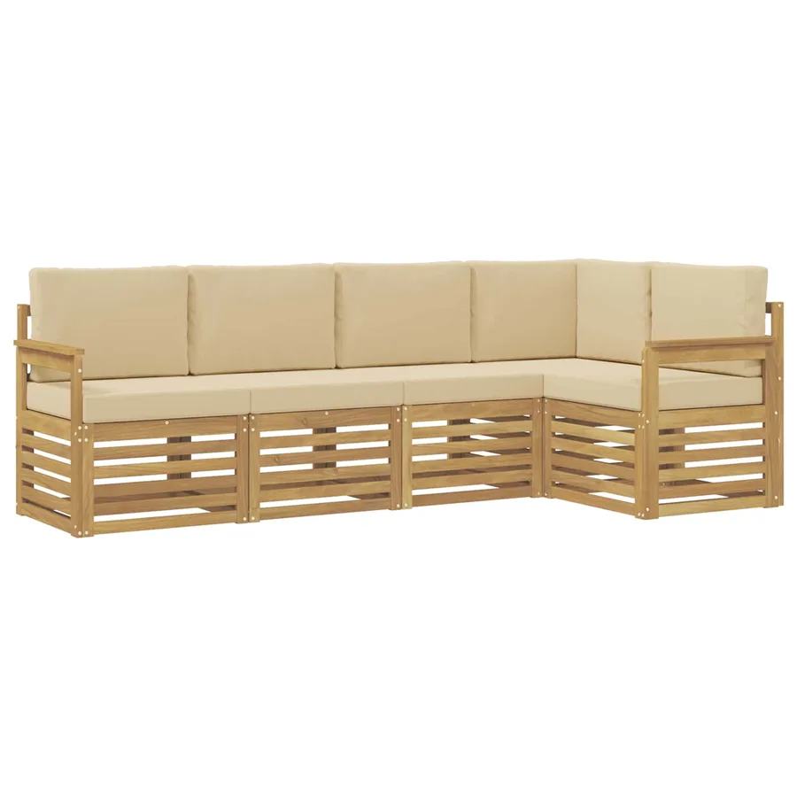 Ensemble de canapés d'extérieur 5 pcs Blanc et Beige - 2