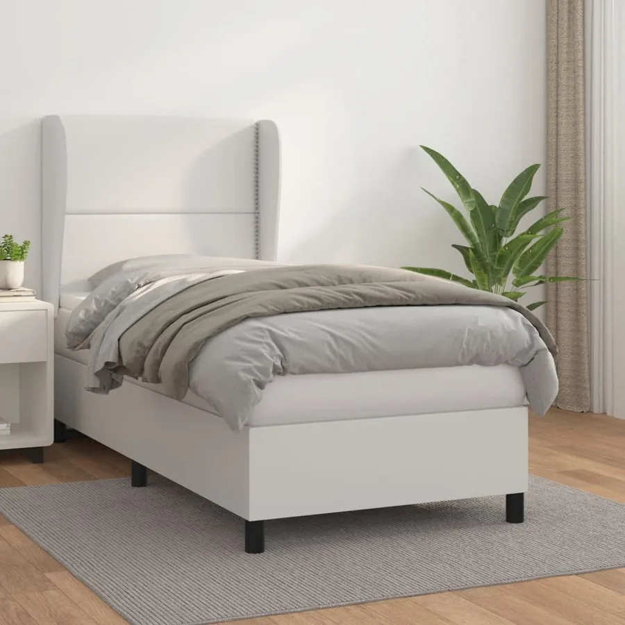 Sommier à lattes de lit avec matelas Blanc 100x200cm Similicuir