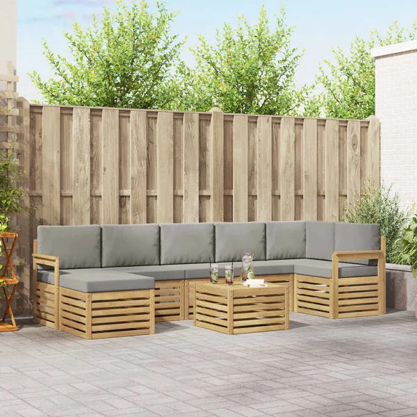Ensemble de canapés d'extérieur 7 pcs Blanc et gris clair