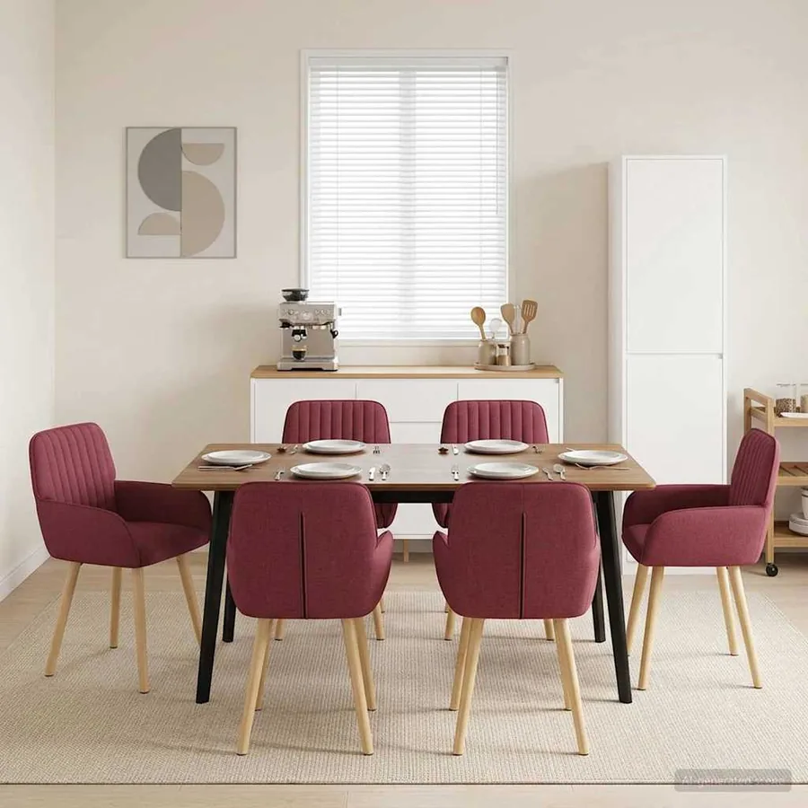 Chaises de salle à manger 6 pcs Tissu Bordeaux
