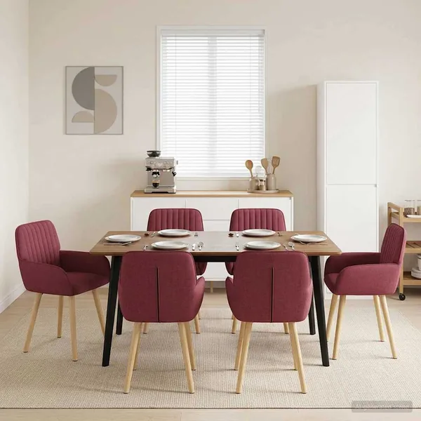 Chaises de salle à manger 6 pcs Tissu Bordeaux