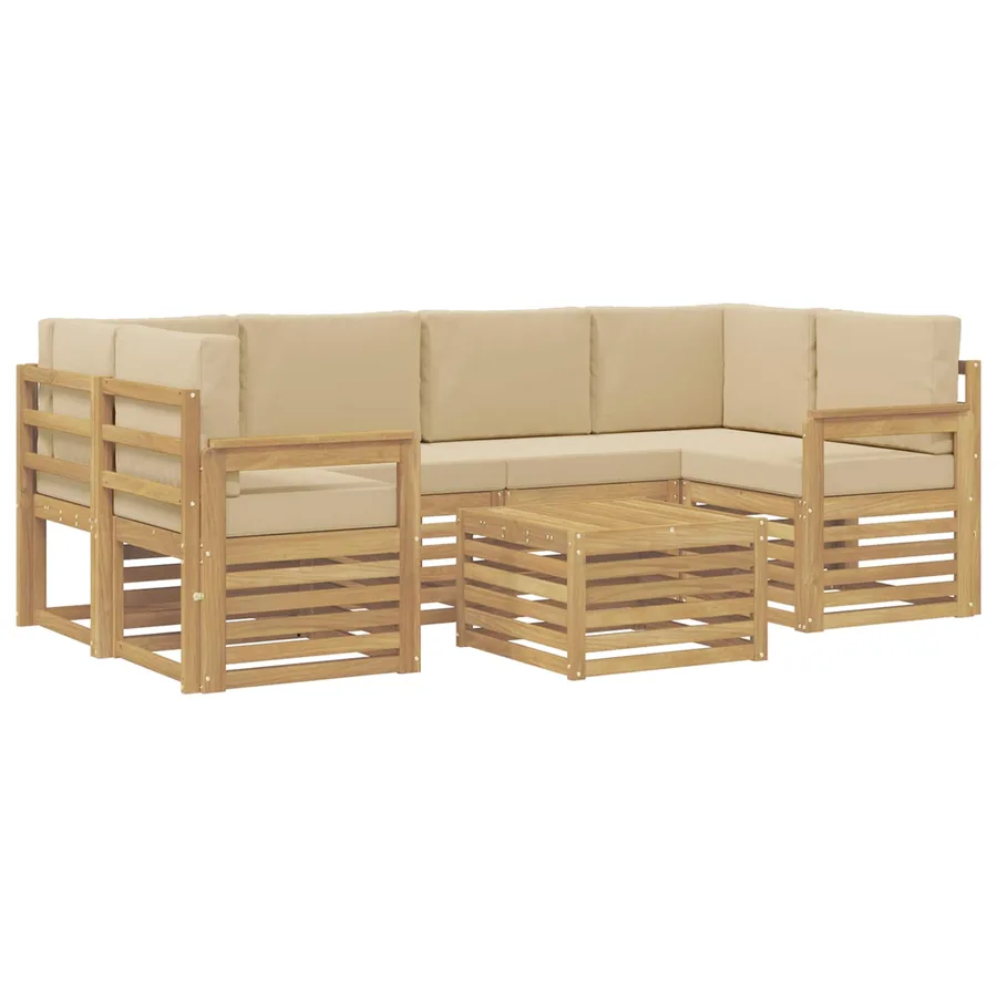 Ensemble de canapés d'extérieur 7 pcs Blanc et Beige Polyester - 2
