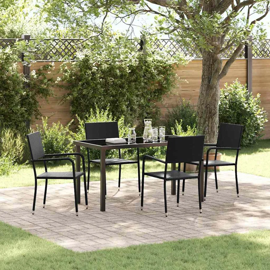 Ensemble de salle à manger pour jardin 5 pcs Noir polyrotin