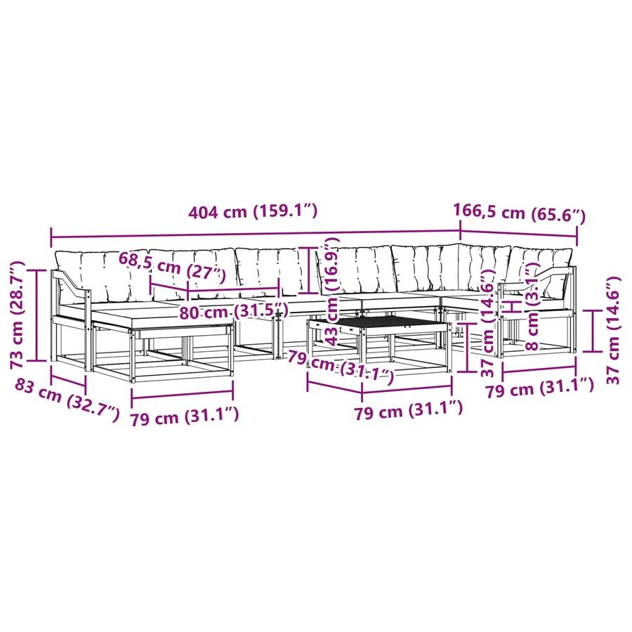 Ensemble de canapés d'extérieur 8 pcs Blanc et gris clair - 12