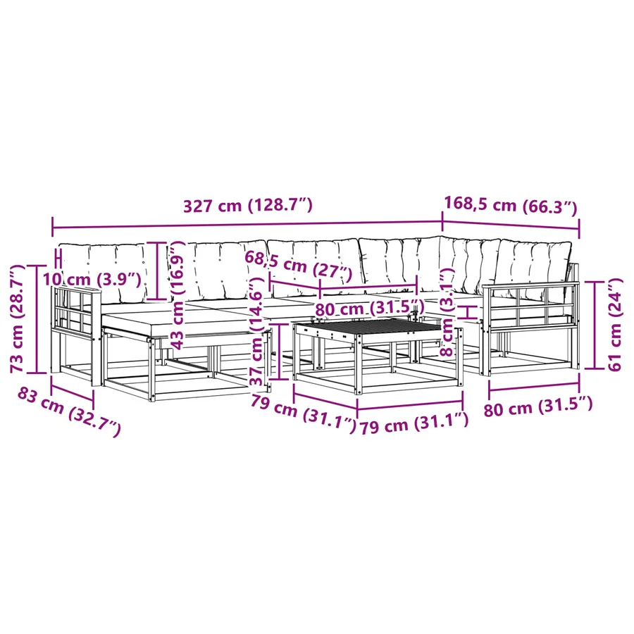 Ensemble de canapés d'extérieur 7 pcs Blanc et gris clair - 11