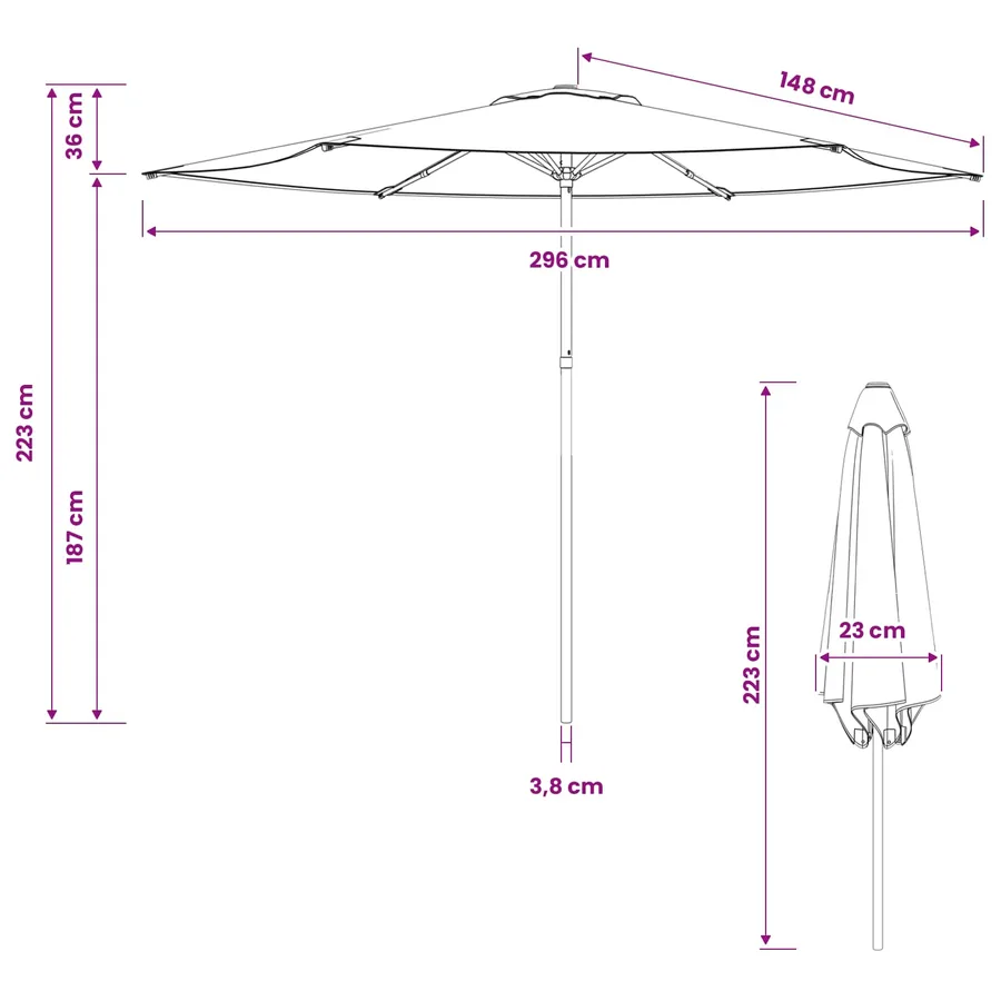 Parasol de jardin 300 x 300 cm Polyester Rectangulaire - 7