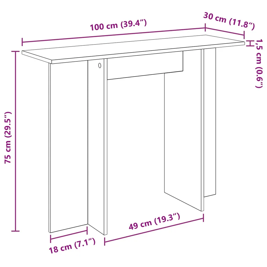 Table console Chêne Sonoma 100 x 30 x 75 cm Bois d'ingénierie - 9