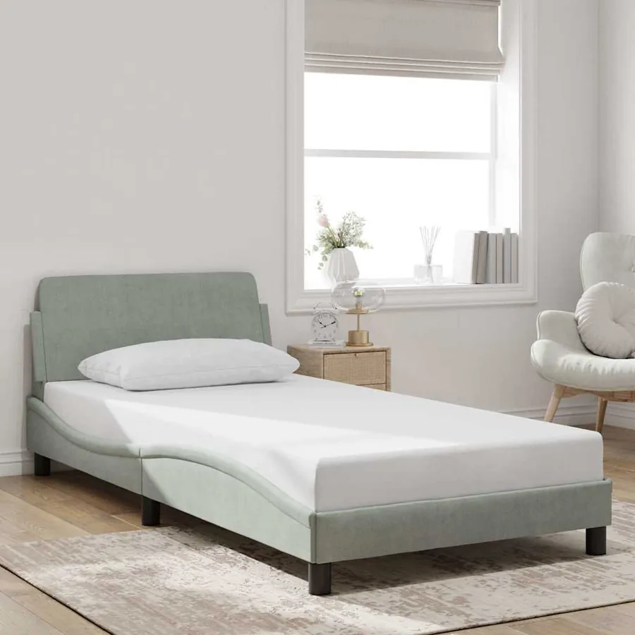 Cadre de lit Dover gris clair 100x203 cm velours