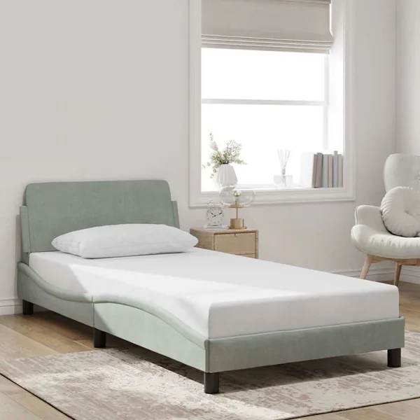 Cadre de lit Dover gris clair 100x203 cm velours
