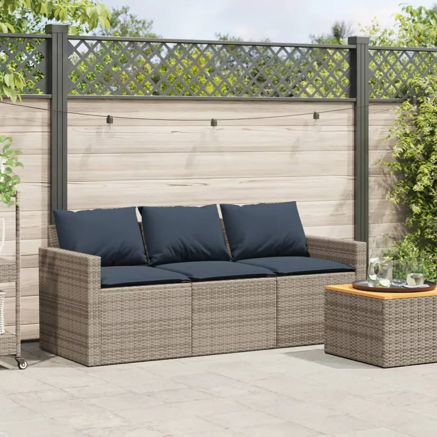 Canapé de jardin avec coussins 3 places gris résine tressée - 3