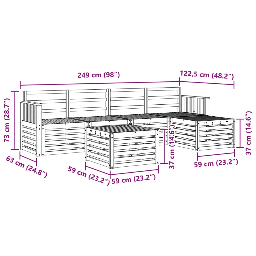 Ensemble de canapés d'extérieur 6 pcs Blanc 59 x 59 x 37 cm - 8