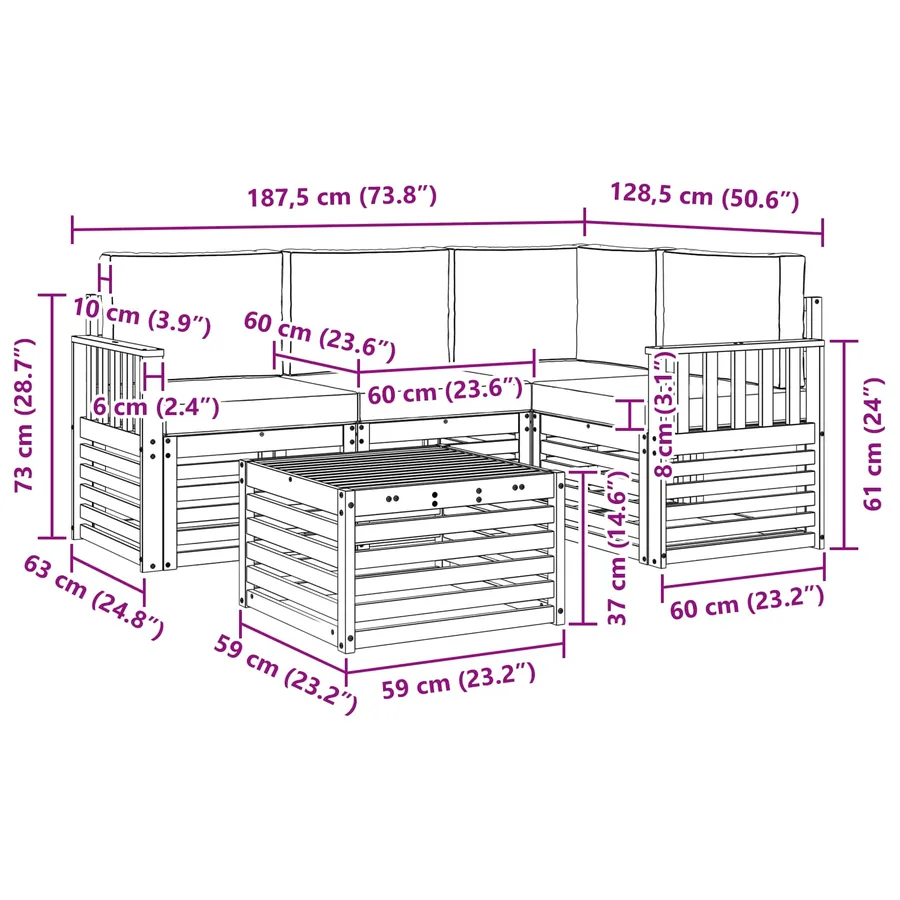 Ensemble de canapés d'extérieur 5 pcs Blanc et gris clair - 7