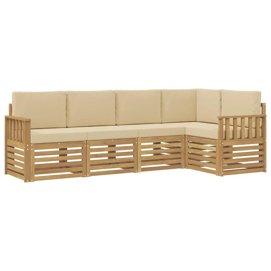 Ensemble de canapés d'extérieur 5 pcs Blanc et Beige - 2