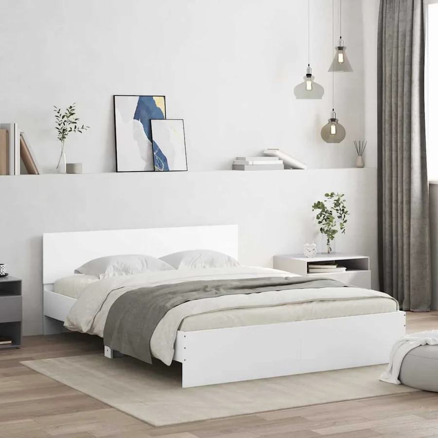 Cadre de lit Montage mural Blanc 152 x 203 cm Bois d'ingénierie