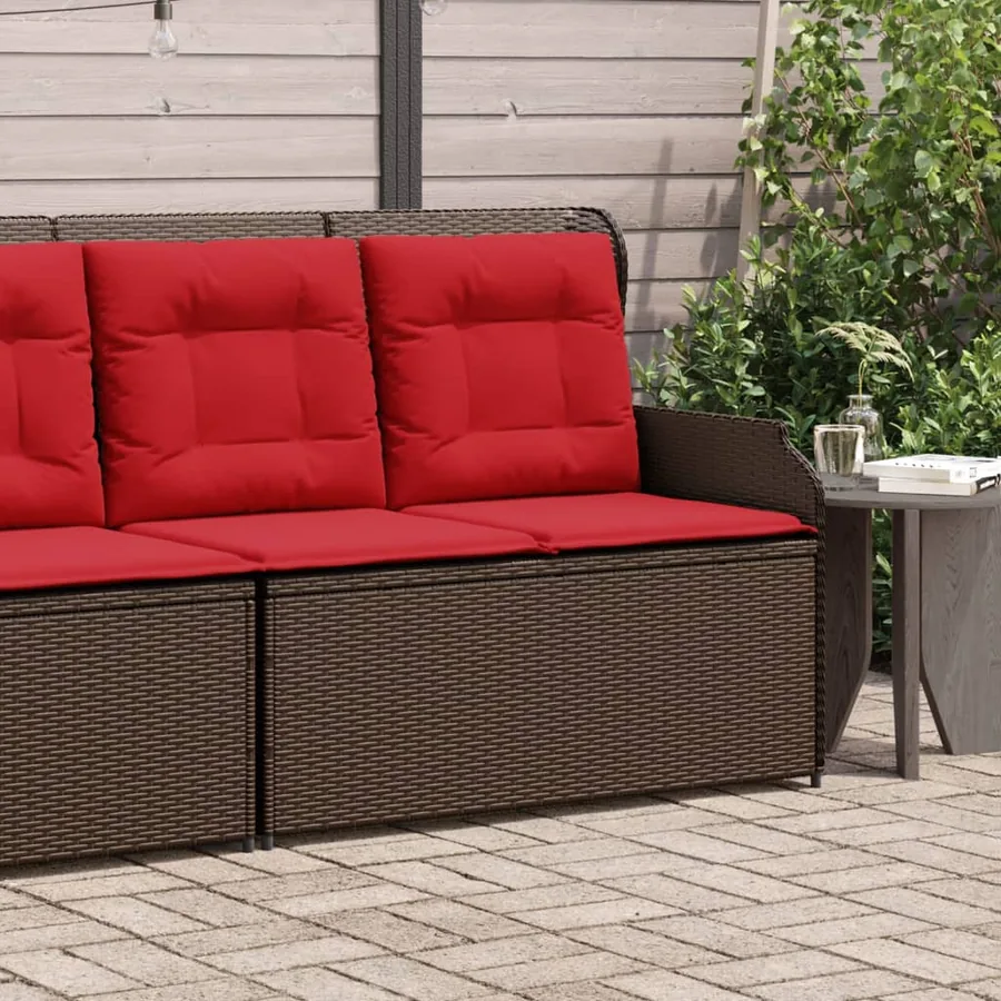 Banc inclinable de jardin avec coussins marron résine tressée