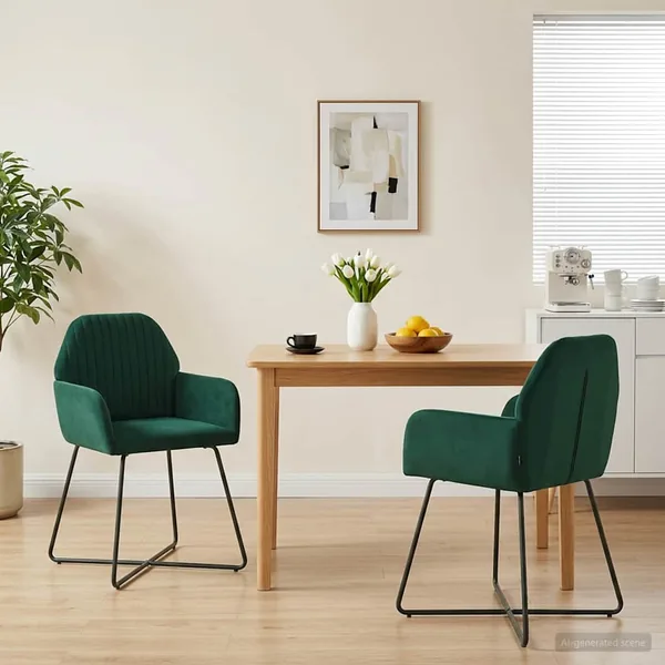 Chaises de salle à manger 2 pcs Velours Vert foncé