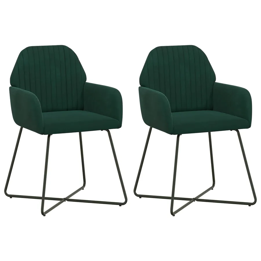 Chaises de salle à manger 2 pcs Velours Vert foncé - 2