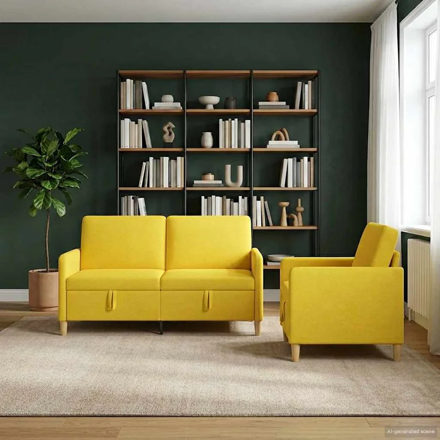 Canapé avec rangement 2 pcs Jaune clair Polyester