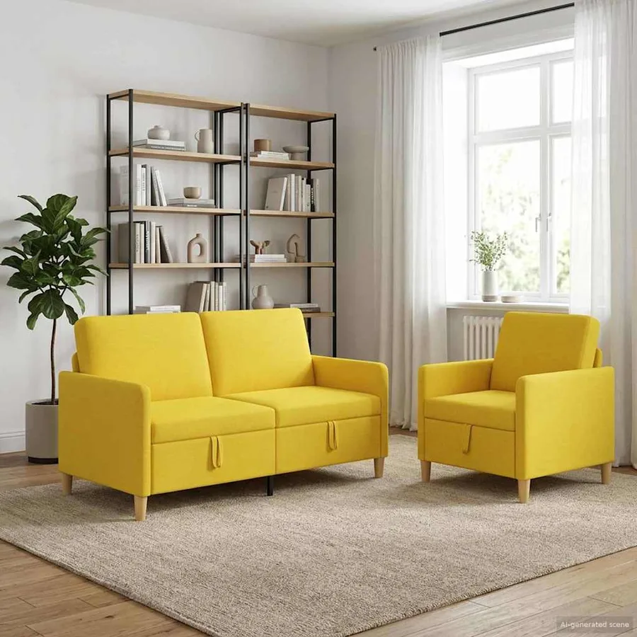 Canapé avec rangement 2 pcs Jaune clair Polyester - 3