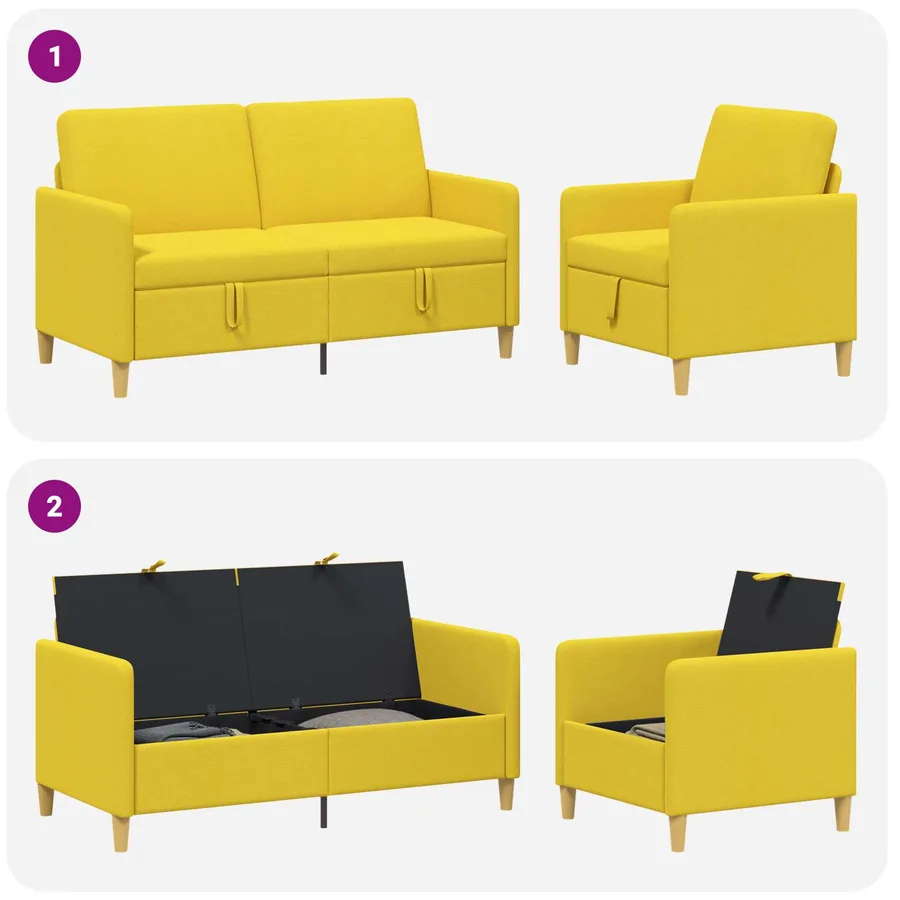 Canapé avec rangement 2 pcs Jaune clair Polyester - 4