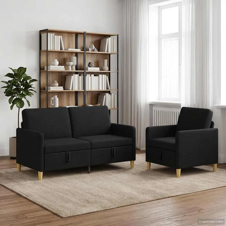 Canapé avec rangement 2 pcs Noir Polyester