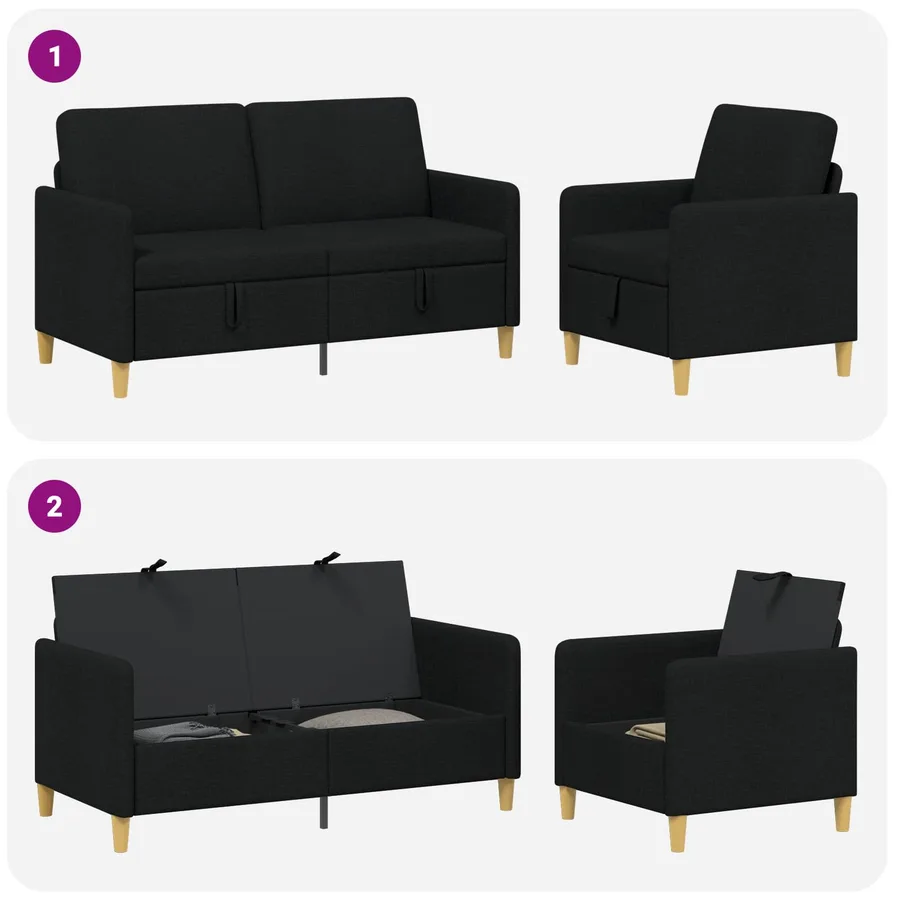 Canapé avec rangement 2 pcs Noir Polyester - 3