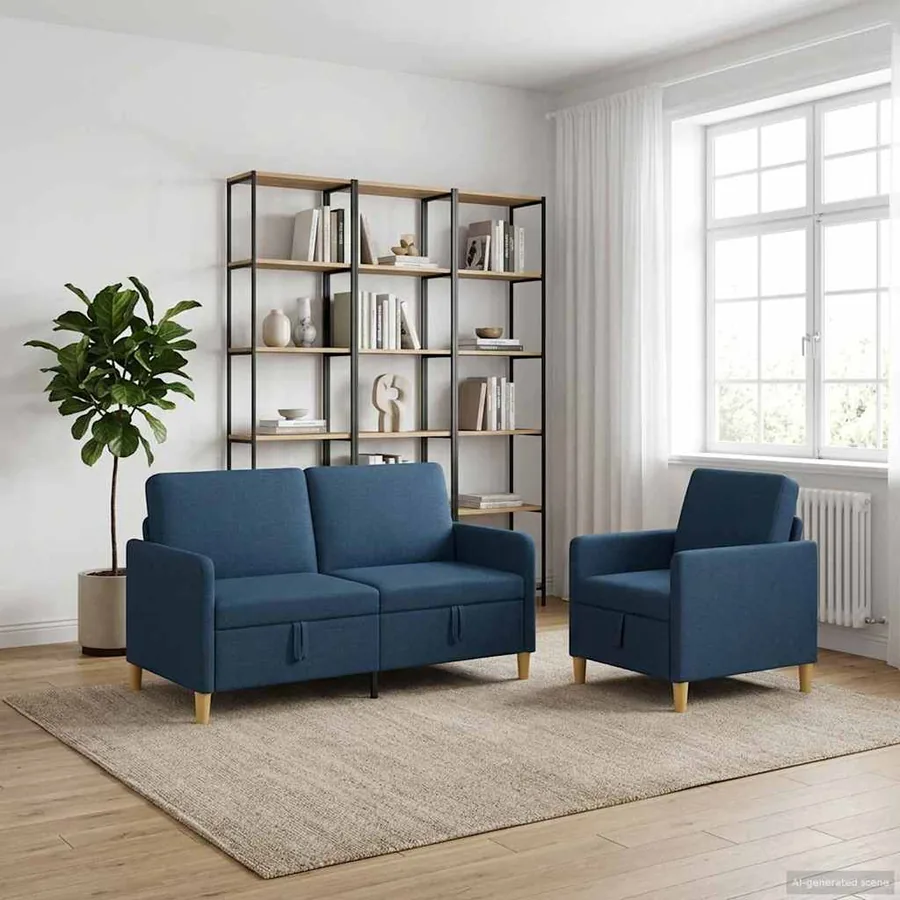 Canapé avec rangement 2 pcs Bleu Polyester