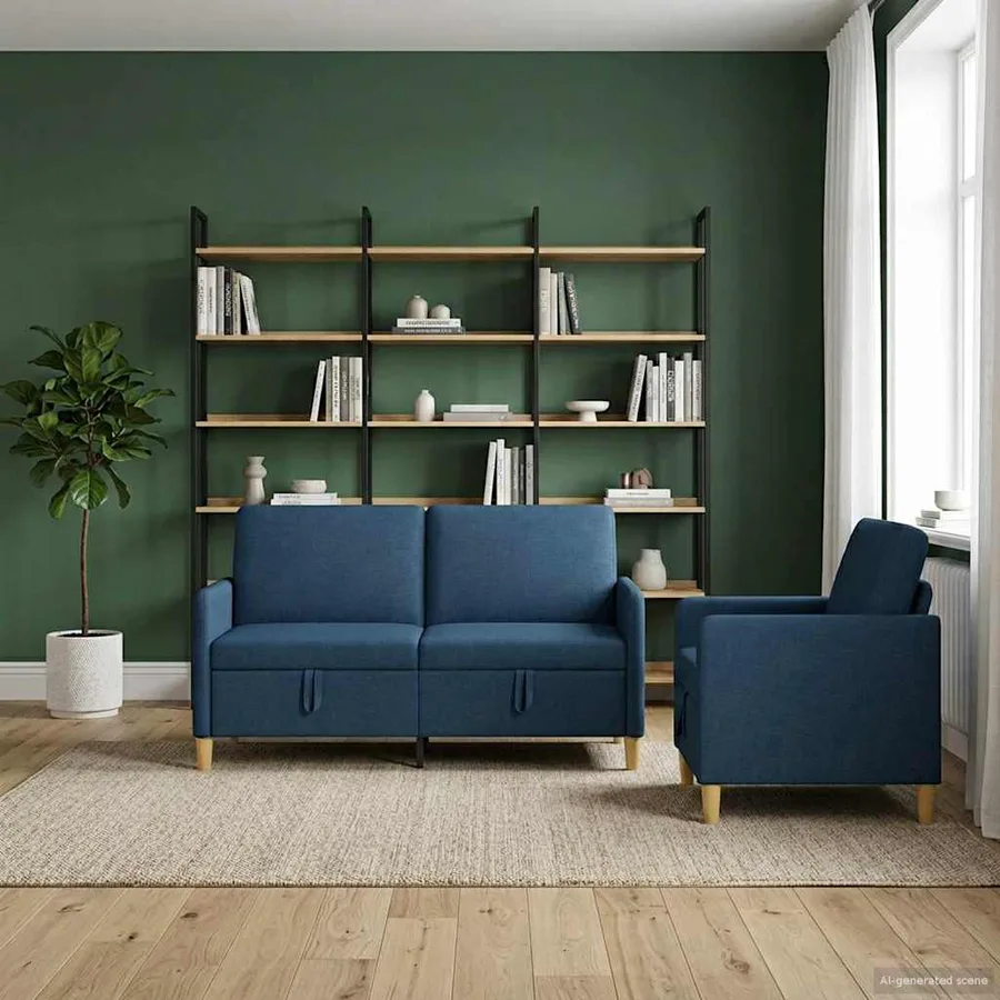 Canapé avec rangement 2 pcs Bleu Polyester - 3