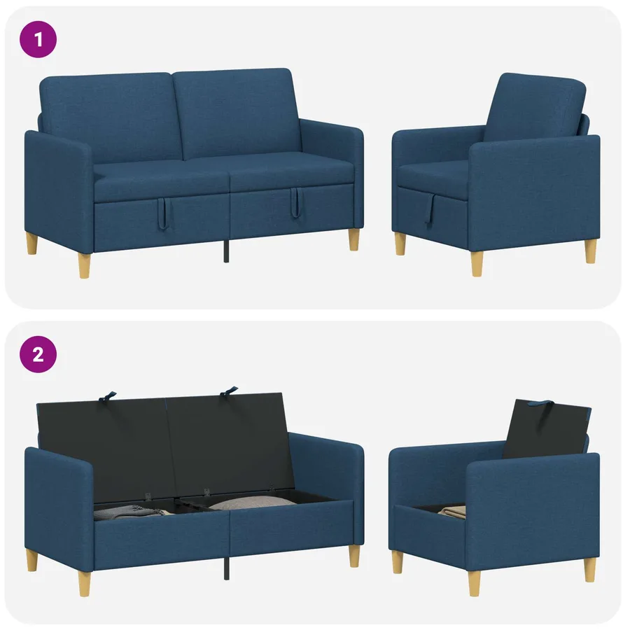 Canapé avec rangement 2 pcs Bleu Polyester - 4