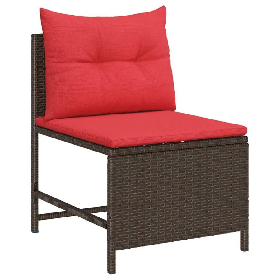 Ensemble de canapé de jardin 6 pcs Marron et rouge polyrotin - 5