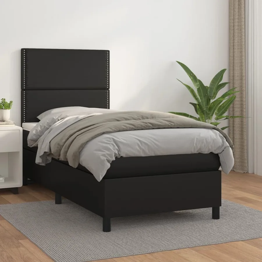 Sommier à lattes de lit avec matelas Noir 90x190 cm Similicuir